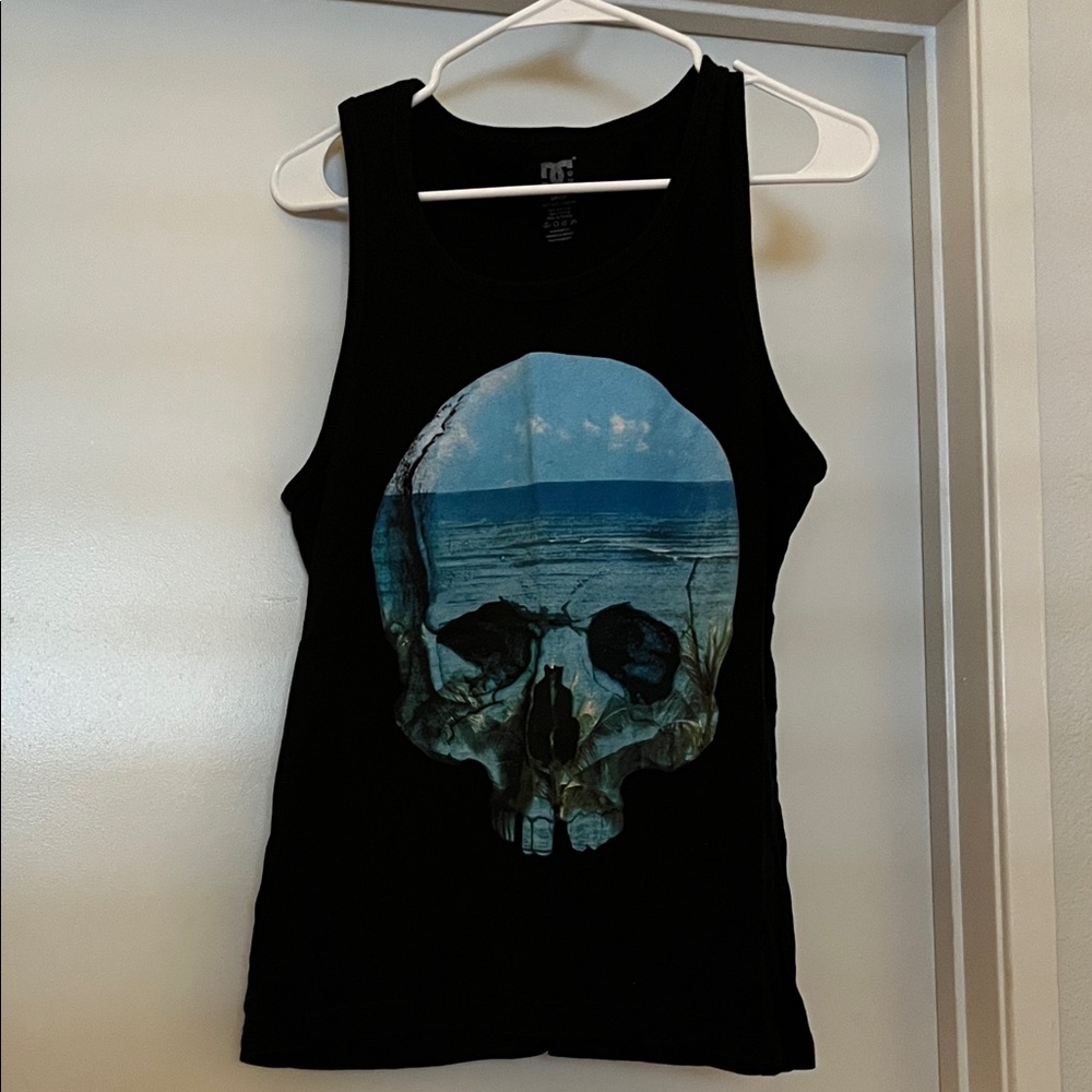 DC Black Tank Top with Blue Skull Graphic